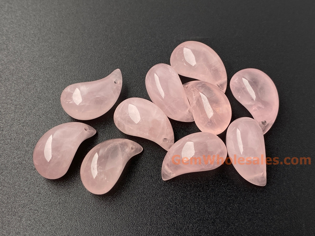 2PCS 11x19mm natural rose quartz teardrop beads/pendant