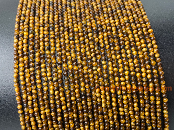 15.5" 2mm Natural yellow tiger eye stone round jewelry beads