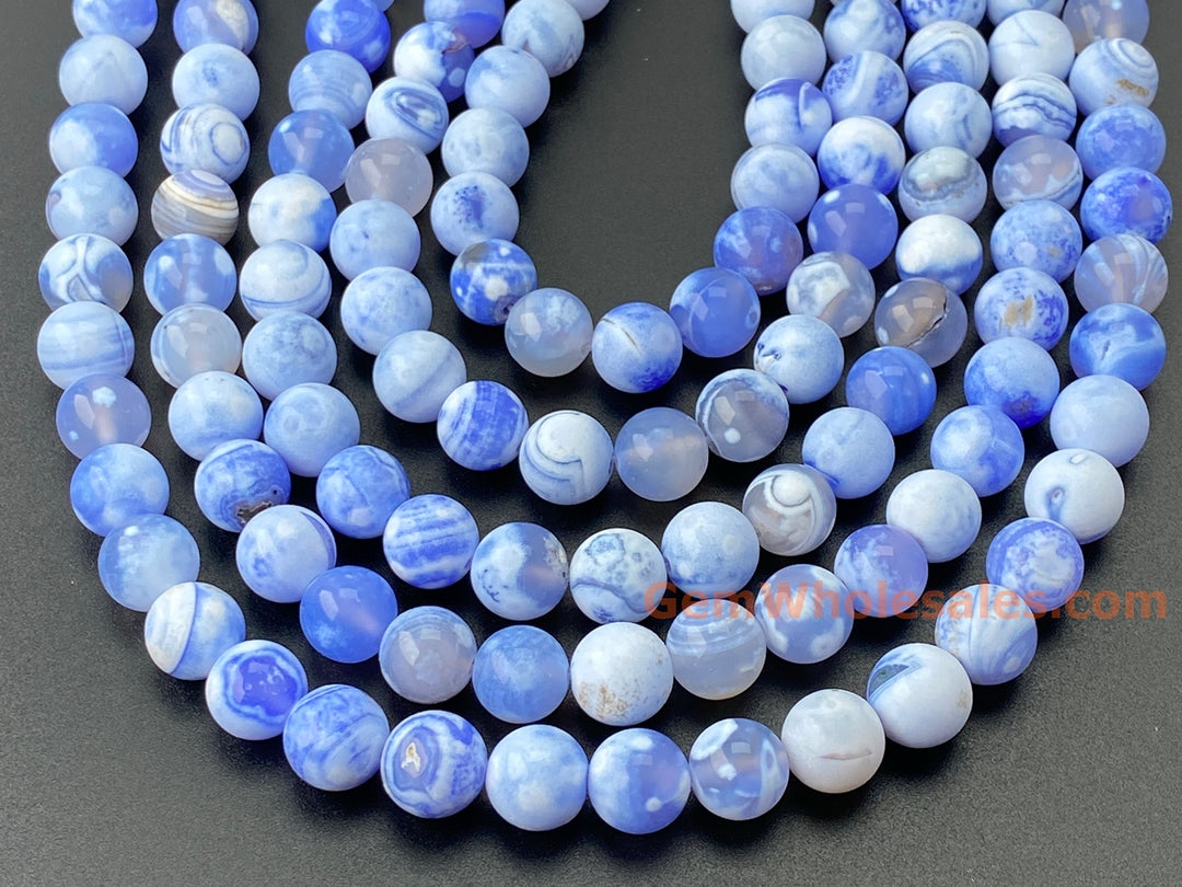 10mm white blue Dream Fire agate round beads, 15"