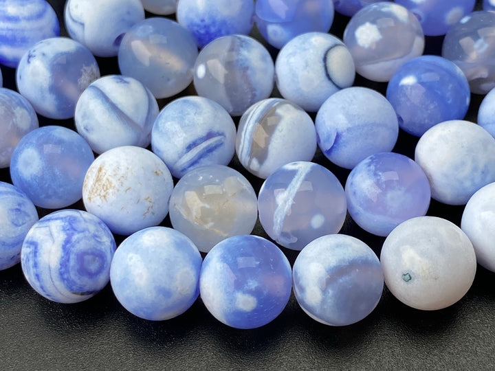 10mm white blue Dream Fire agate round beads, 15"