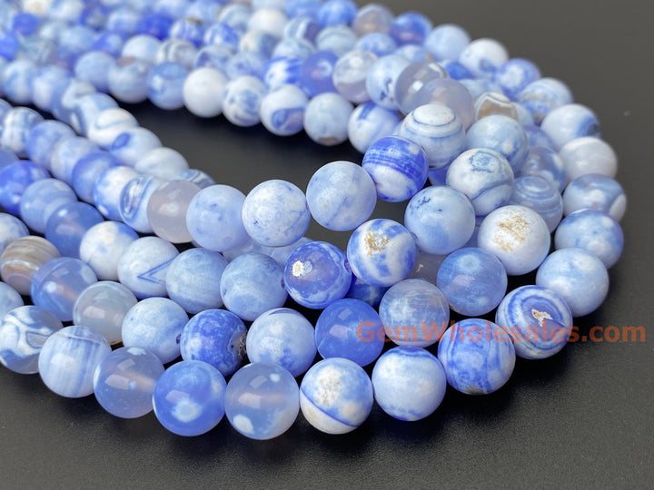10mm white blue Dream Fire agate round beads, 15"