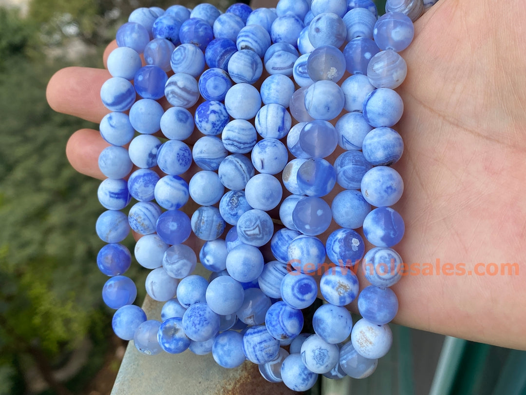 10mm white blue Dream Fire agate round beads, 15"