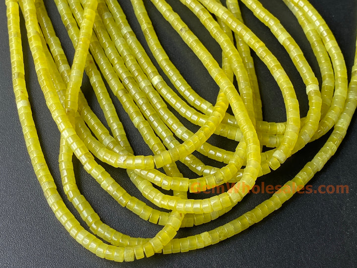 Perles de bijoux en pierre précieuse Heishi en jade vert jaune naturel de 15,5 pouces, 2 x 4 mm
