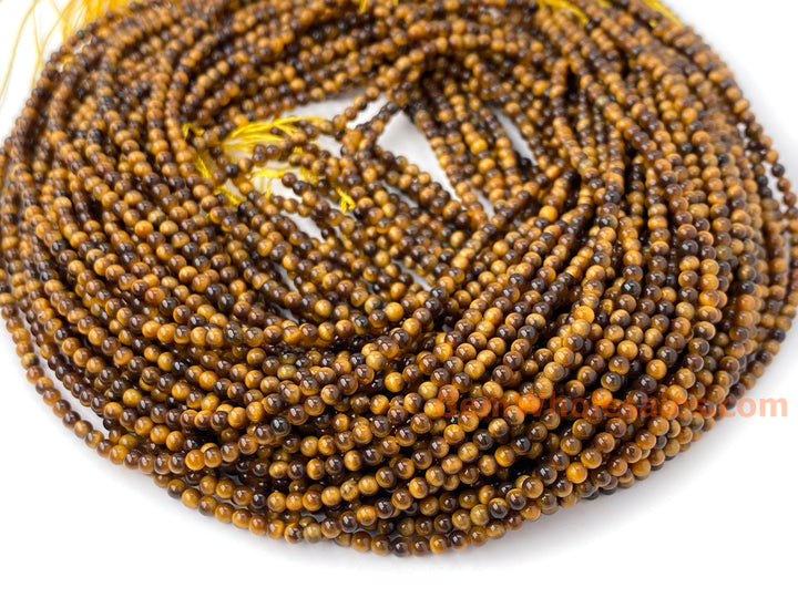 15.5" 2mm Natural yellow tiger eye stone round jewelry beads