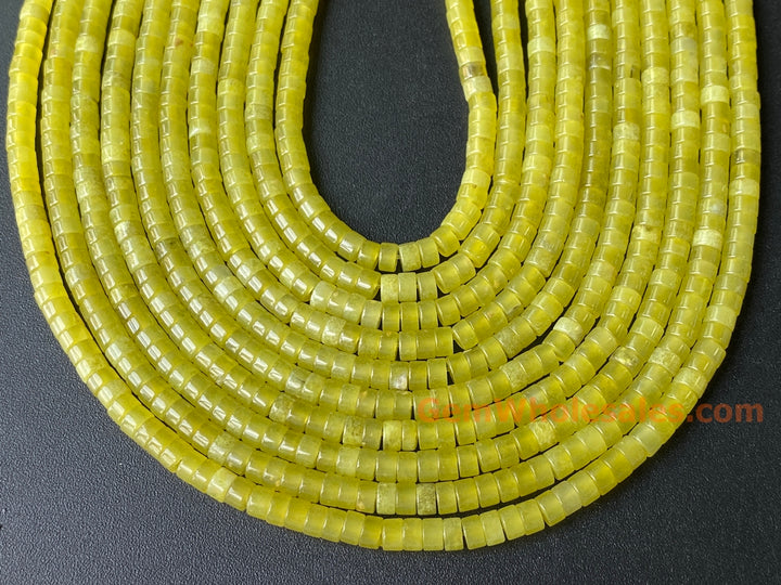 Perles de bijoux en pierre précieuse Heishi en jade vert jaune naturel de 15,5 pouces, 2 x 4 mm