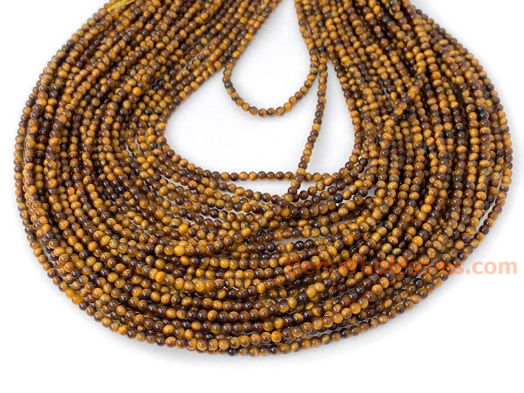 15.5" 2mm Natural yellow tiger eye stone round jewelry beads