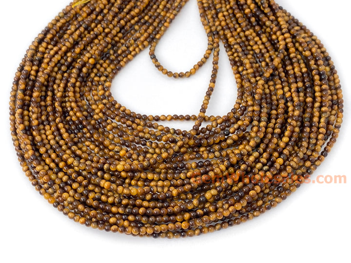 15.5" 2mm Natural yellow tiger eye stone round jewelry beads