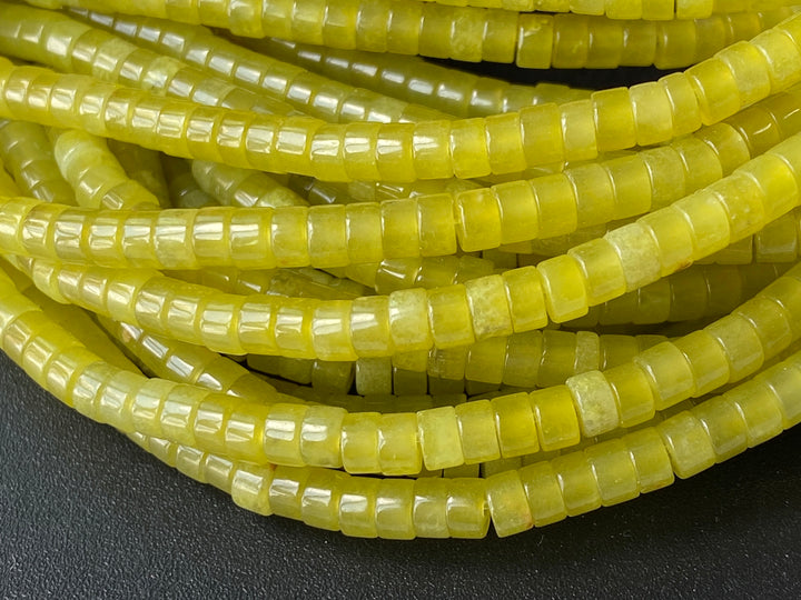 Perles de bijoux en pierre précieuse Heishi en jade vert jaune naturel de 15,5 pouces, 2 x 4 mm