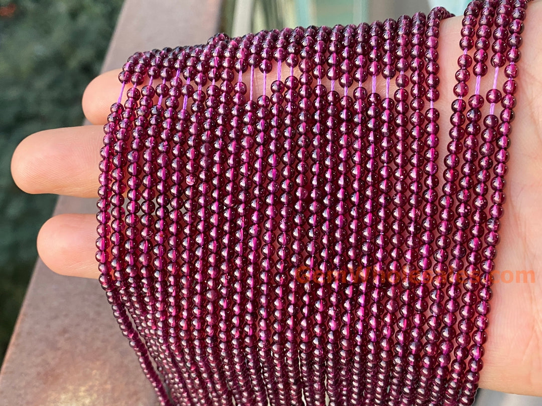 15.5" AAA 3mm natural Purple Red garnet stone tiny round beads