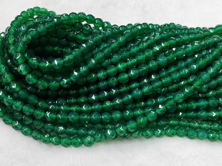 4mm green Agate Round faceted beads Gemstone, 15.25"