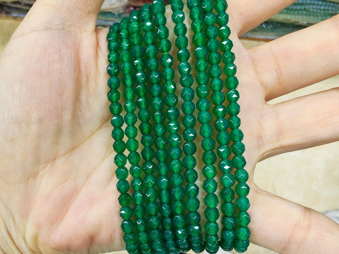 4mm green Agate Round faceted beads Gemstone, 15.25"