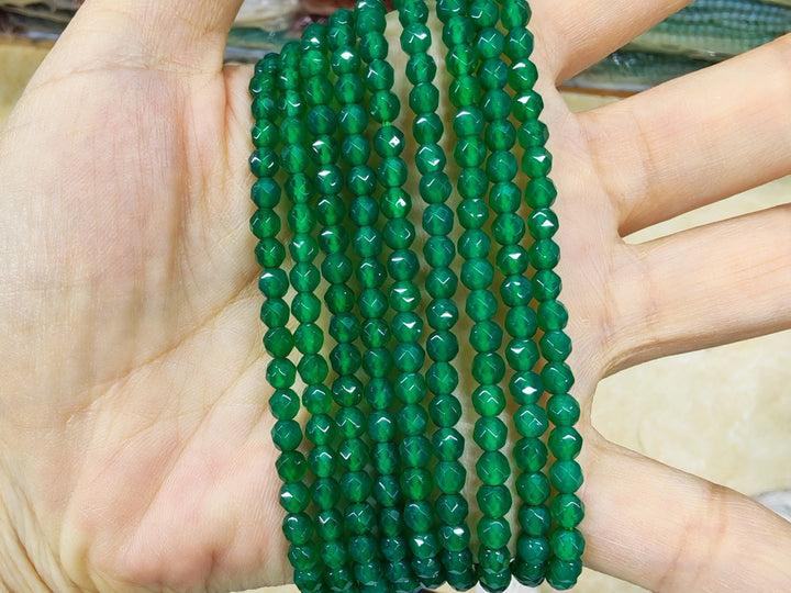 4mm green Agate Round faceted beads Gemstone, 15.25"