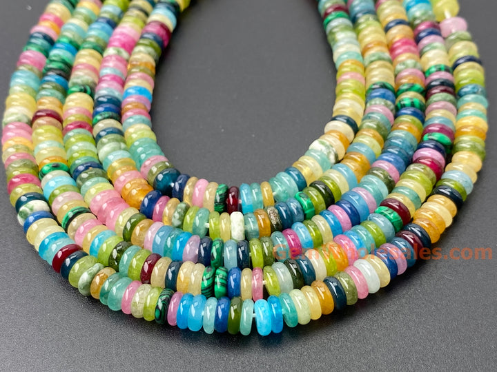 2x6mm Pink red Yellow green multi color jade stone Heishi beads, 15"