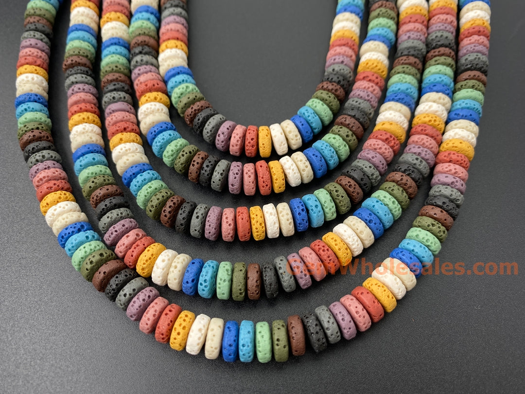 3x8mm yellow blue Green Rainbow color Lava Heishi beads, 15.5"