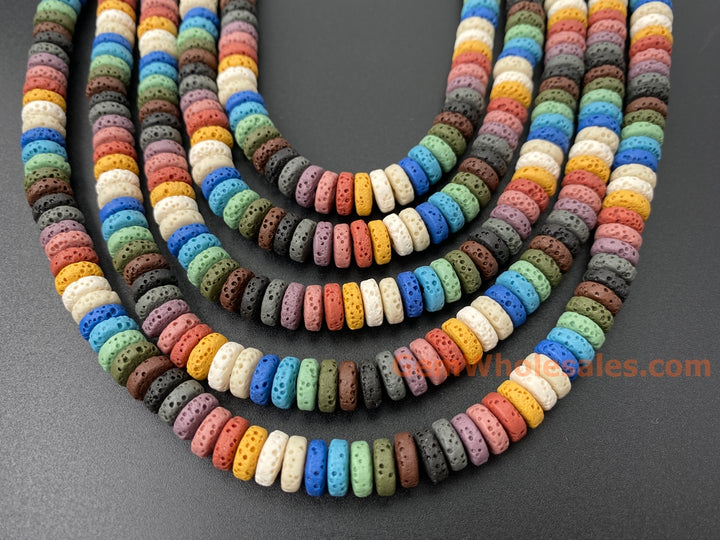3x8mm yellow blue Green Rainbow color Lava Heishi beads, 15.5"