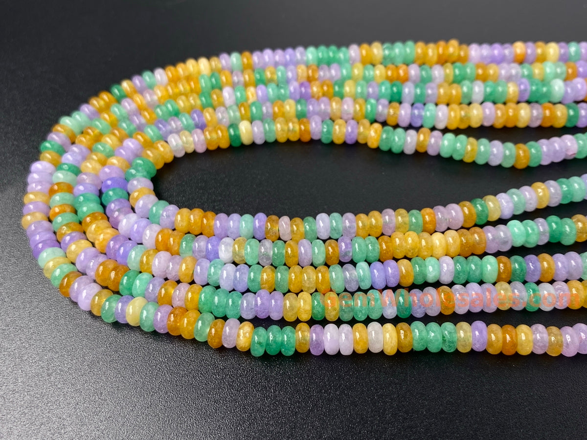 15" 2x4mm Yellow green purple multi color Malaysian jade rondelle beads