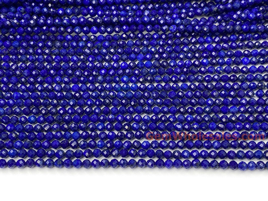 15.5" AA 3mm natural Lapis lazuli stone round faceted beads