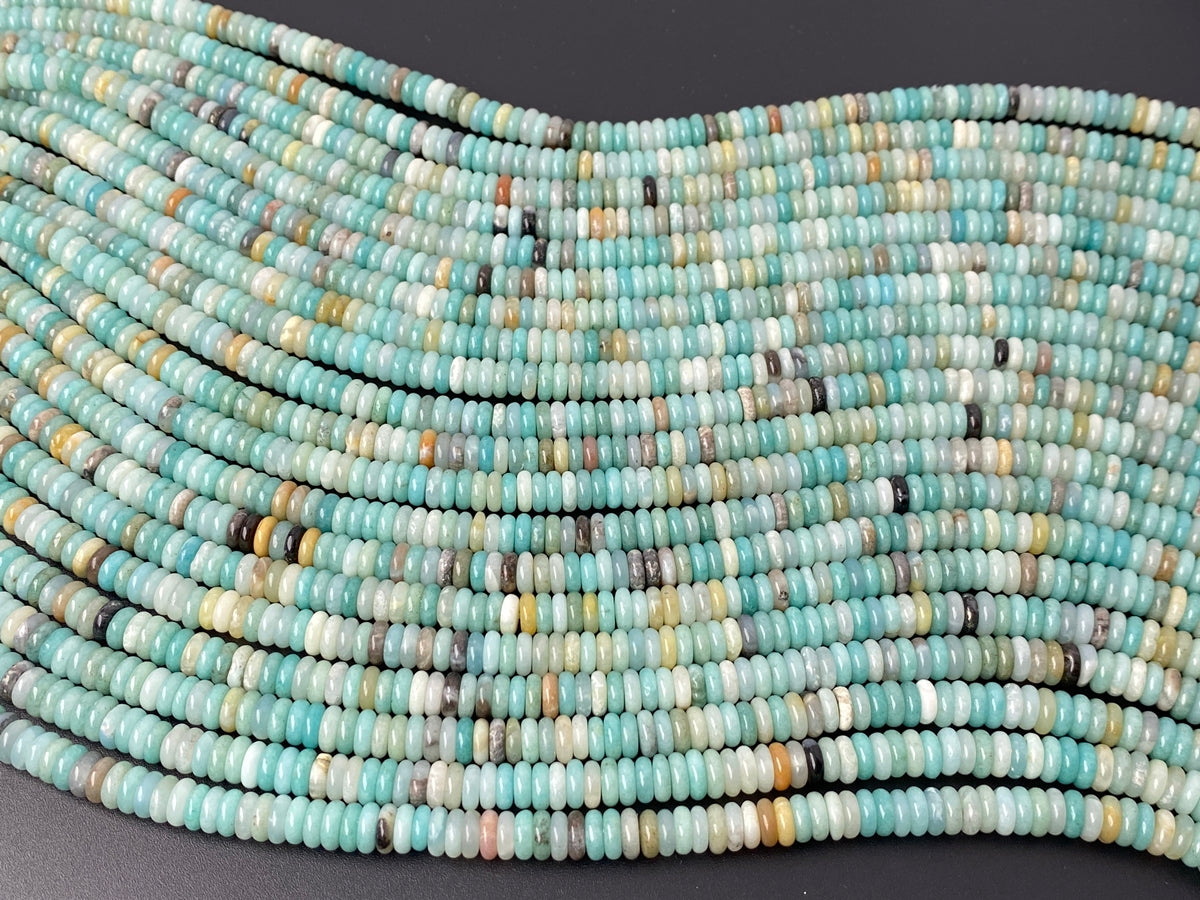 15.25" 2x6mm Natural Amazonite stone rondelle heishi spacer beads