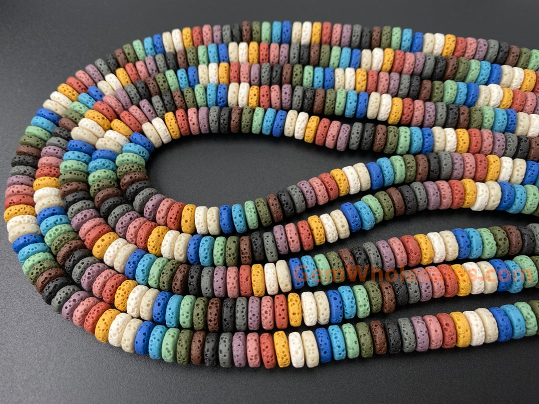 3x8mm yellow blue Green Rainbow color Lava Heishi beads, 15.5"