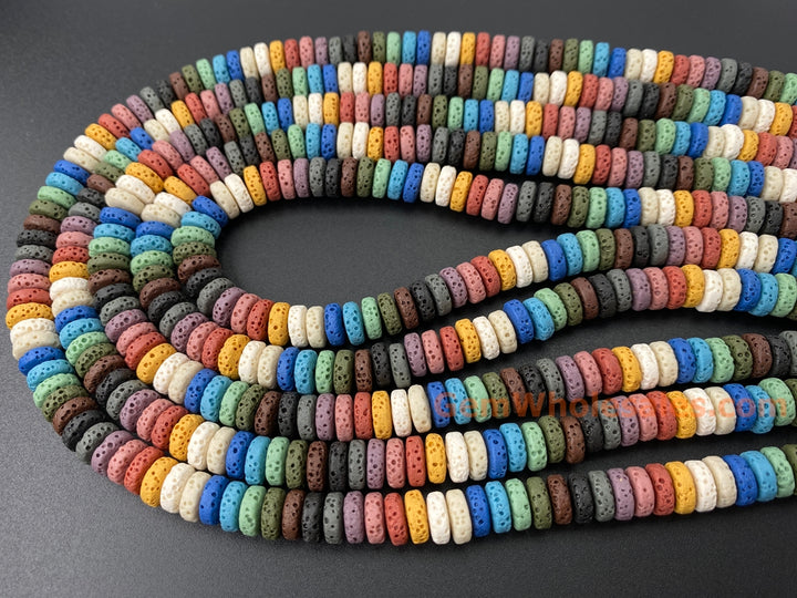 3x8mm yellow blue Green Rainbow color Lava Heishi beads, 15.5"