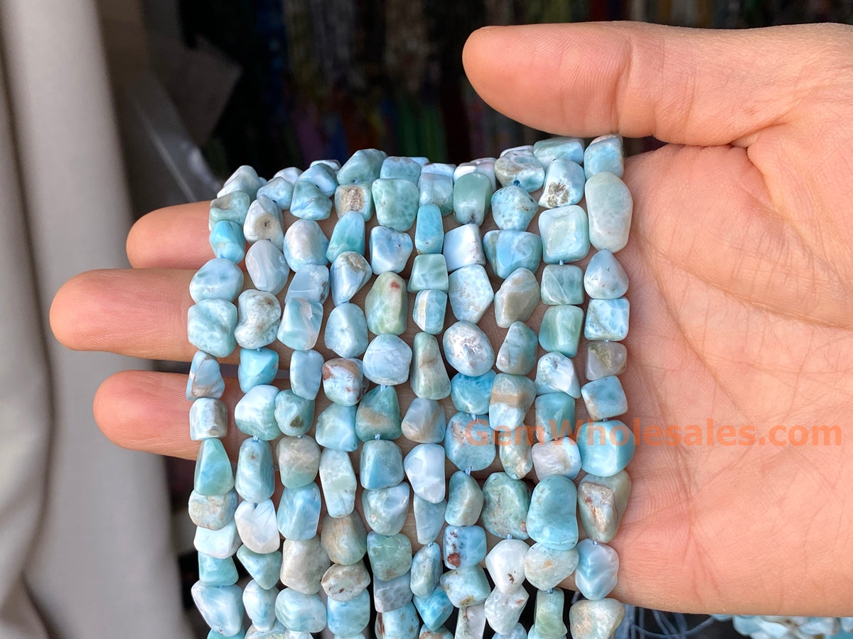 15.5" 8~10mm Natural genuine larimar nuggets gemstone beads