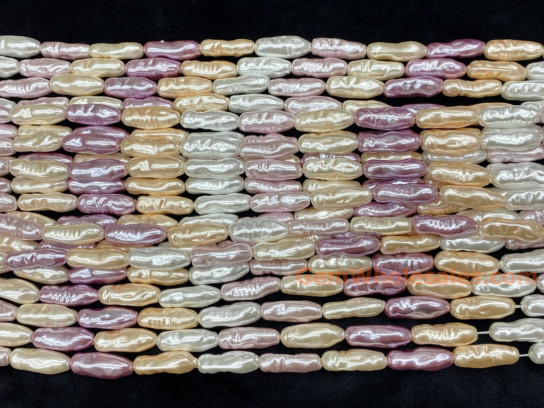 15" 9x22mm beige white purple Baroque Stick tube Imitation Pearl Beads