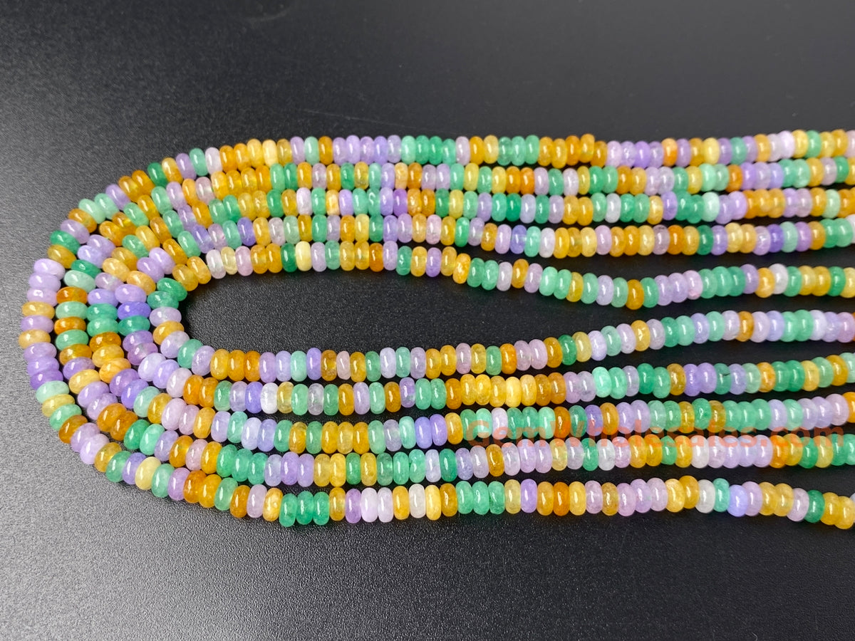 15" 2x4mm Yellow green purple multi color Malaysian jade rondelle beads