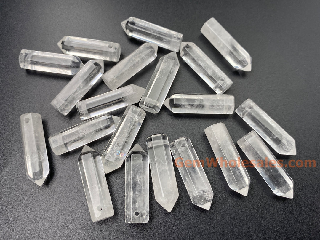 1PC 8x30mm Natural Clear Quartz Point Pendant, drilled Crystal Hexagonal Wand
