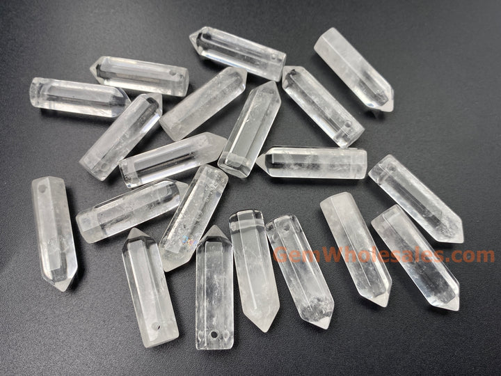 1PC 8x30mm Natural Clear Quartz Point Pendant, drilled Crystal Hexagonal Wand