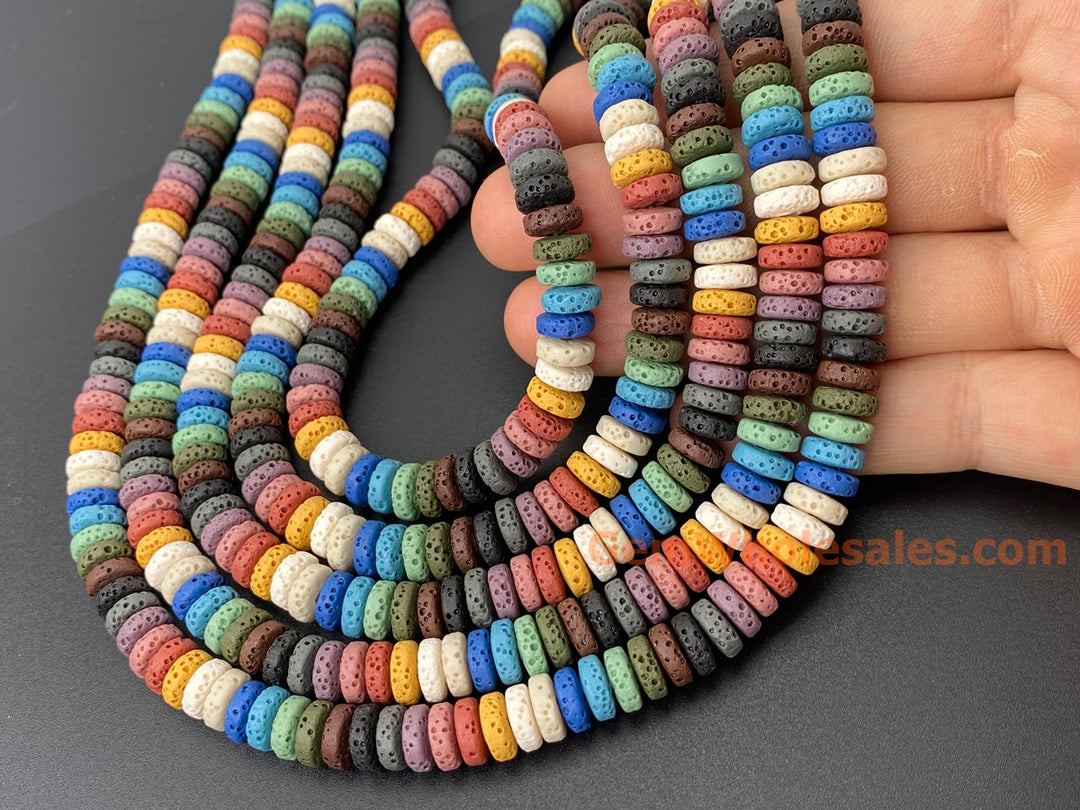 3x8mm yellow blue Green Rainbow color Lava Heishi beads, 15.5"