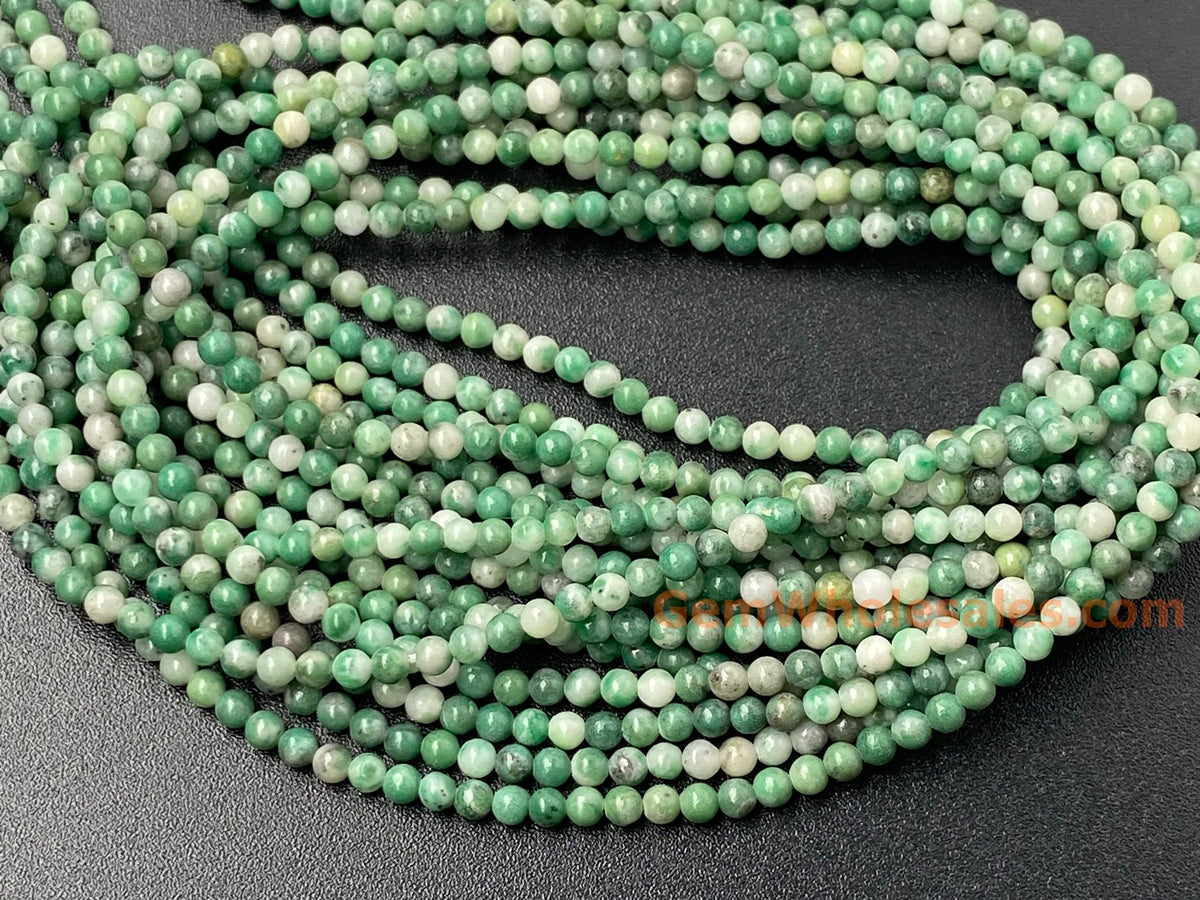 15.5" Natural QingHai green jasper 2mm round beads, small green white color gemstone beads