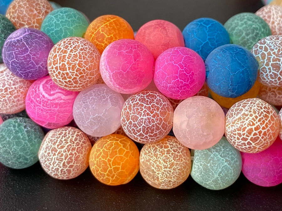 15" 8mm/10mm/12mm frosted multi color dream fire dragon veins Agate Round beads