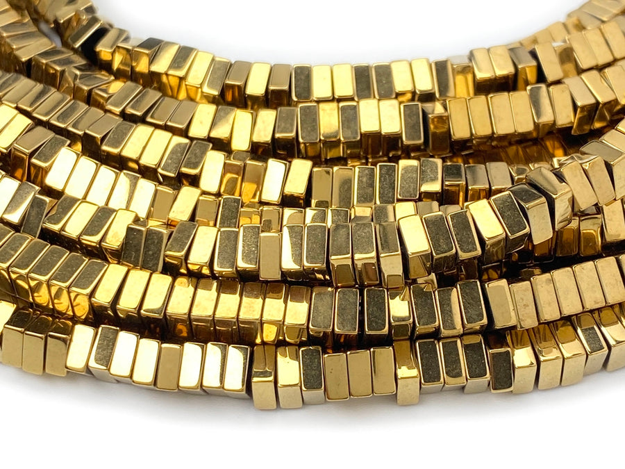 15.5" 4mm gold Hematite stone square beads 2mm thickness