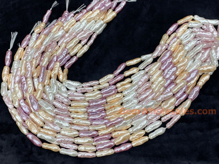 15" 9x22mm beige white purple Baroque Stick tube Imitation Pearl Beads
