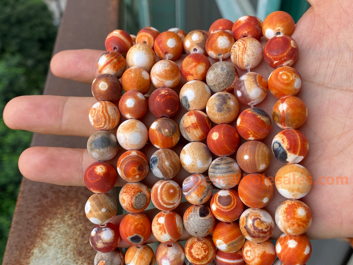 15.5" 12mm Matte orange grey Fire agate multi color round beads