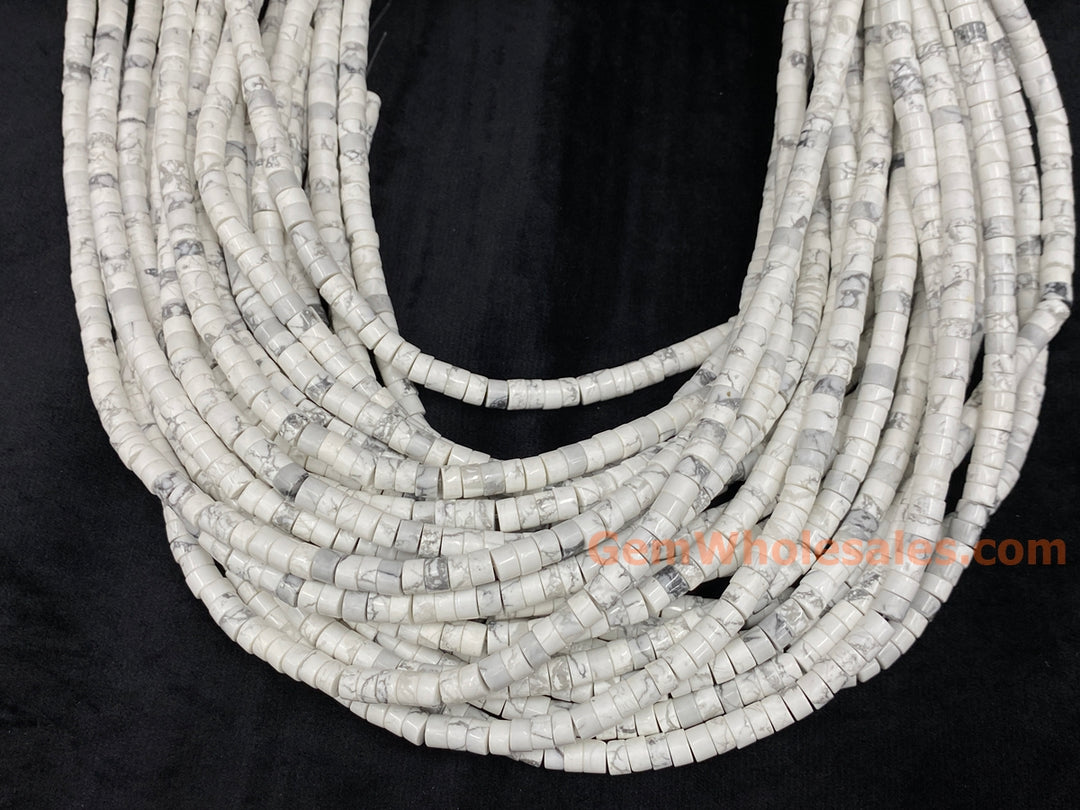 15" 3x6mm Natural white howlite stone heishi beads for jewelry making