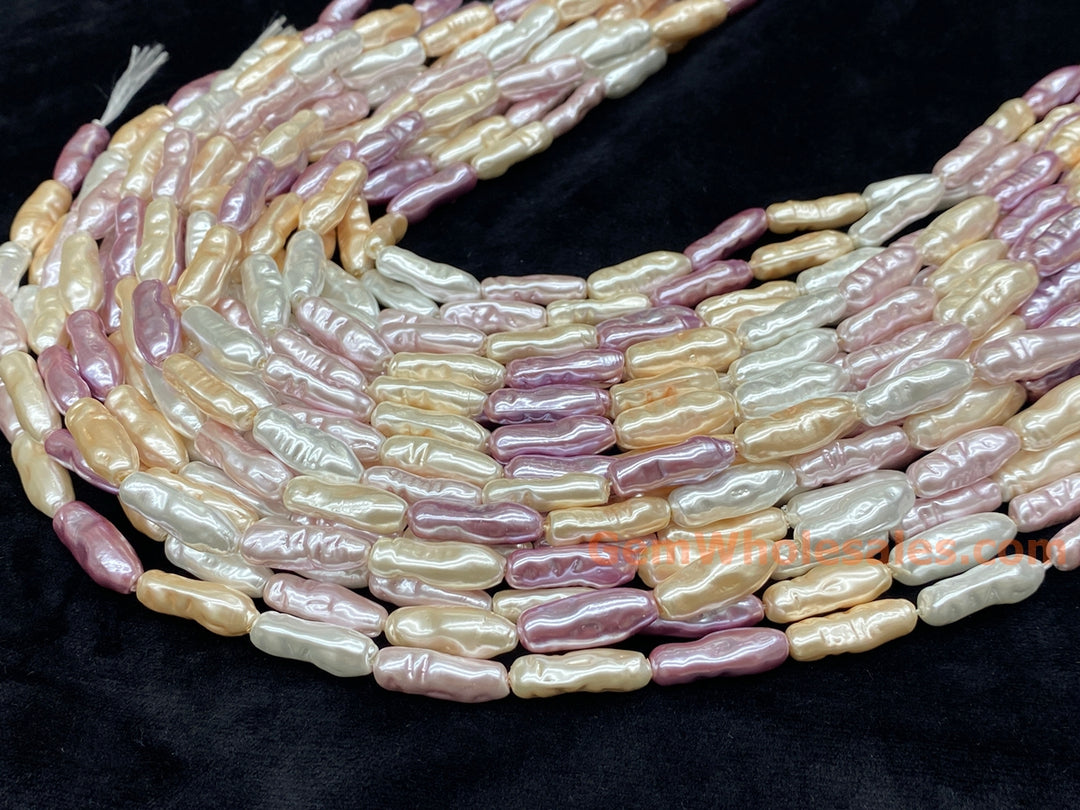 15" 9x22mm beige white purple Baroque Stick tube Imitation Pearl Beads