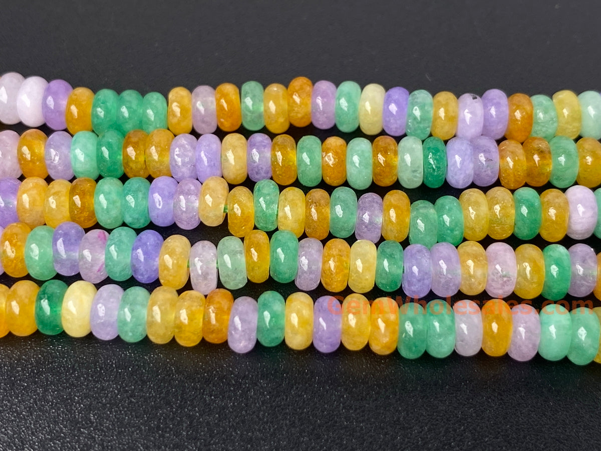 15" 2x4mm Yellow green purple multi color Malaysian jade rondelle beads