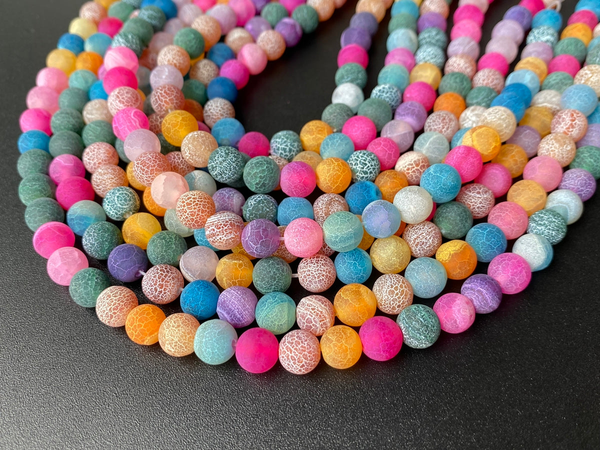 15" 8mm/10mm/12mm frosted multi color dream fire dragon veins Agate Round beads
