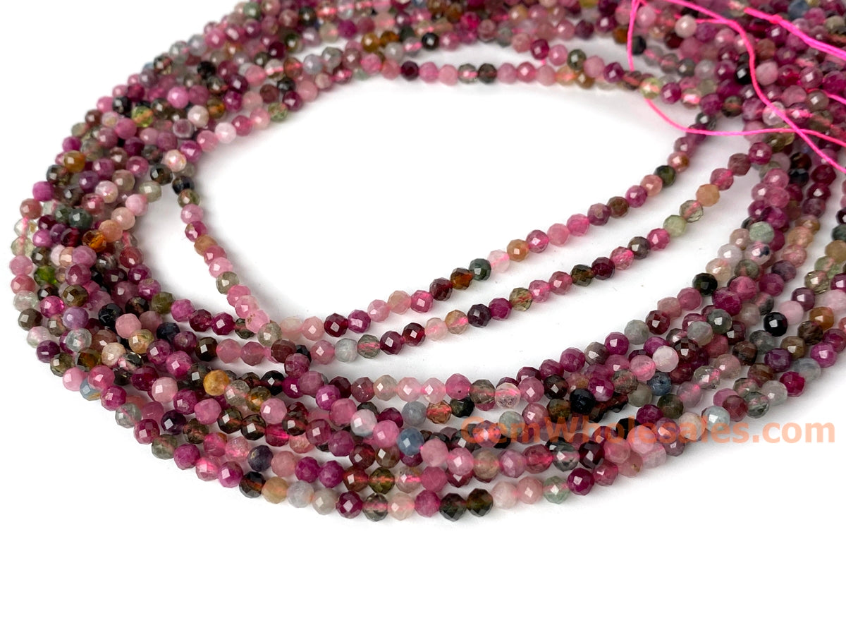 15.5" 3mm natural multi color Tourmaline round faceted gemstone beads