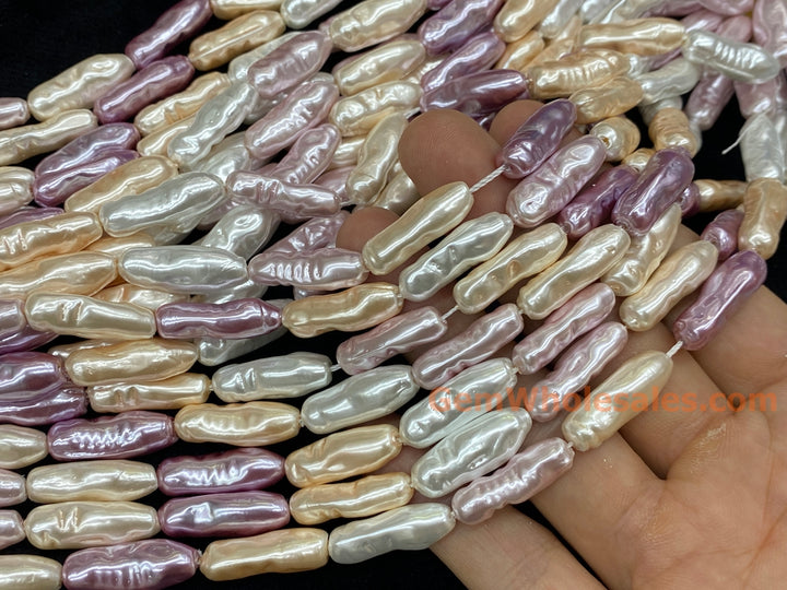 15" 9x22mm beige white purple Baroque Stick tube Imitation Pearl Beads