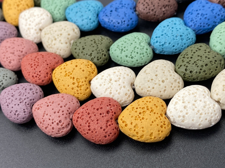 14mm yellow blue Green Rainbow color Lava heart beads, 15.5"