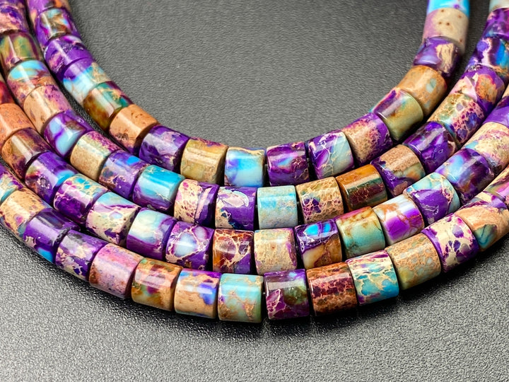 15.5“ 4x4mm purple blue emperor jasper round tube beads J