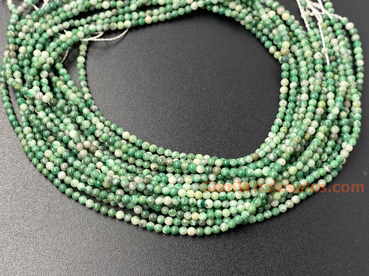 15.5" Natural QingHai green jasper 2mm round beads, small green white color gemstone beads