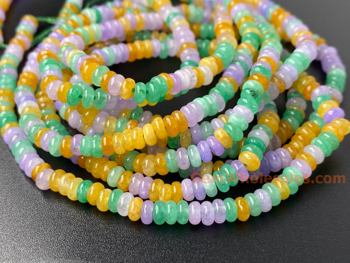 15" 2x4mm Yellow green purple multi color Malaysian jade rondelle beads