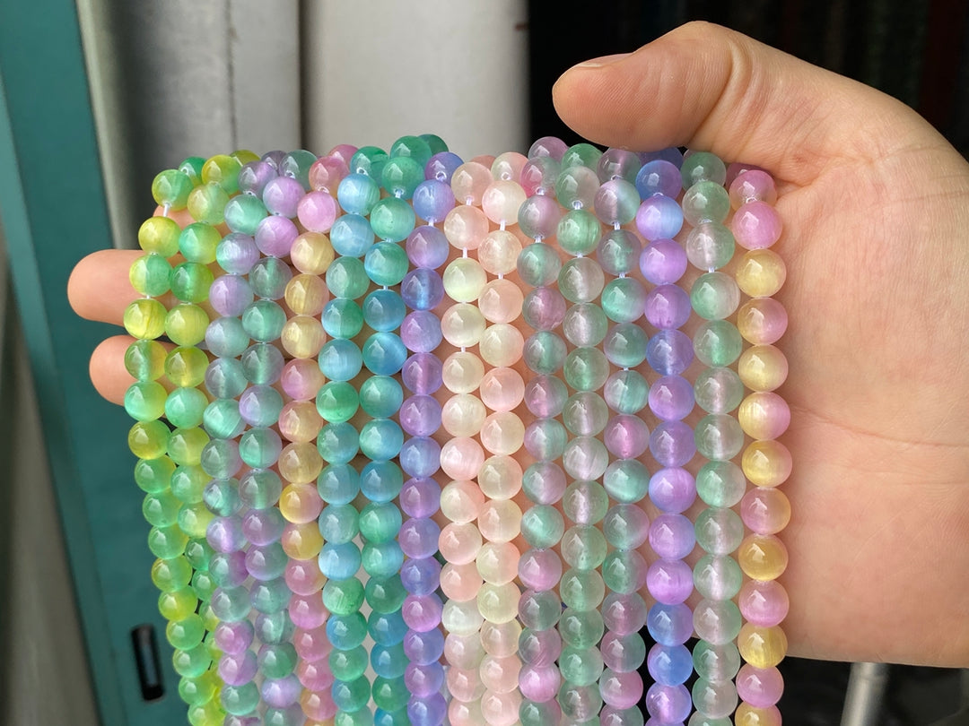 15" 8mm Multi Double color calcite stone round beads