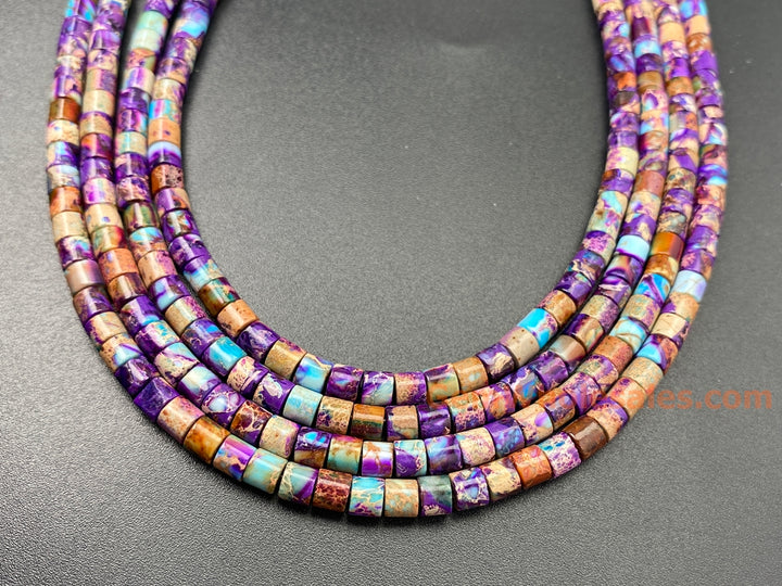 15.5“ 4x4mm purple blue emperor jasper round tube beads J
