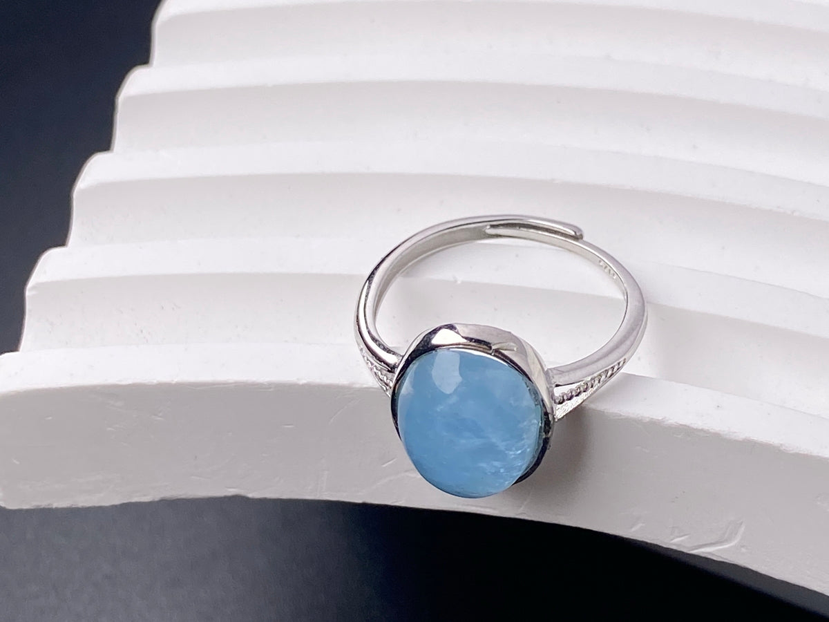 925 sterling silver rings with oval Natural aquamarine cabochon stone