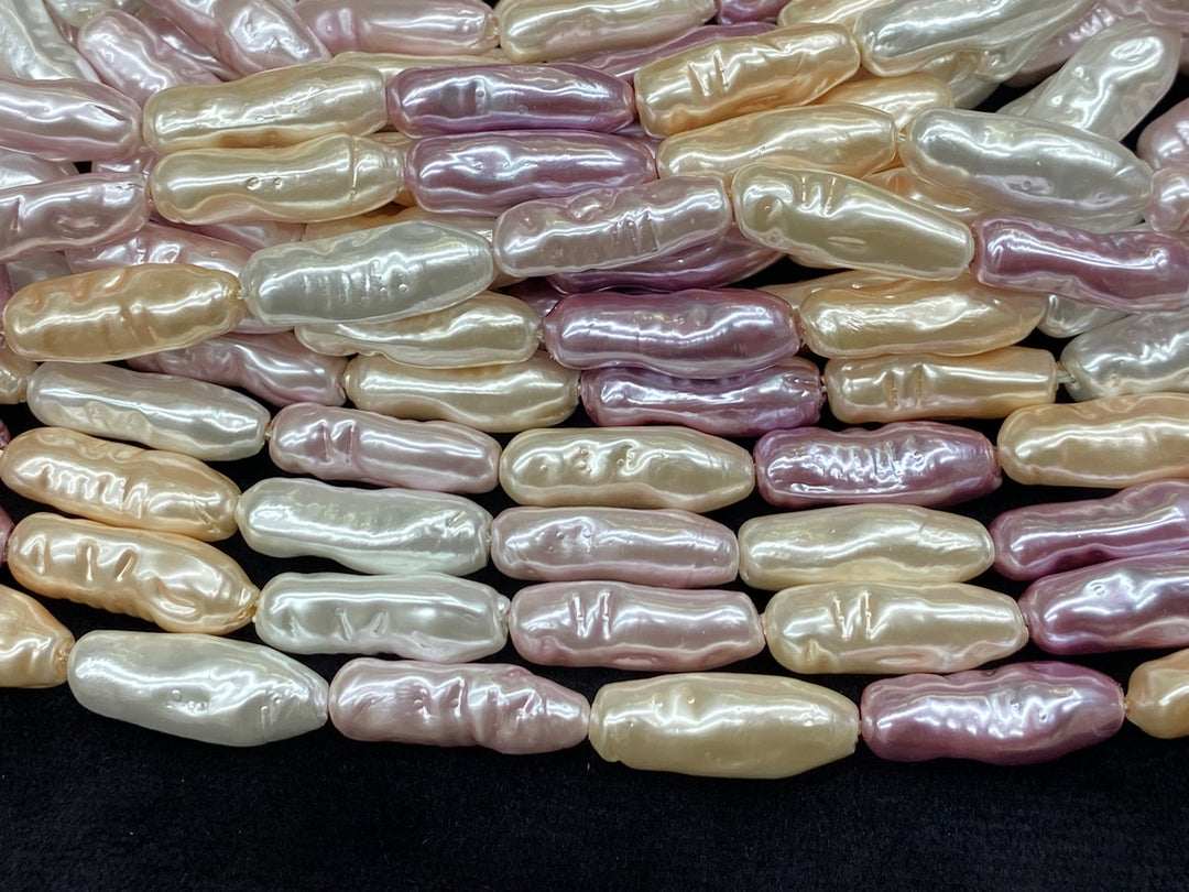 15" 9x22mm beige white purple Baroque Stick tube Imitation Pearl Beads