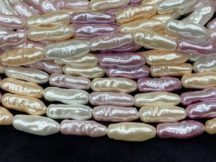 15" 9x22mm beige white purple Baroque Stick tube Imitation Pearl Beads